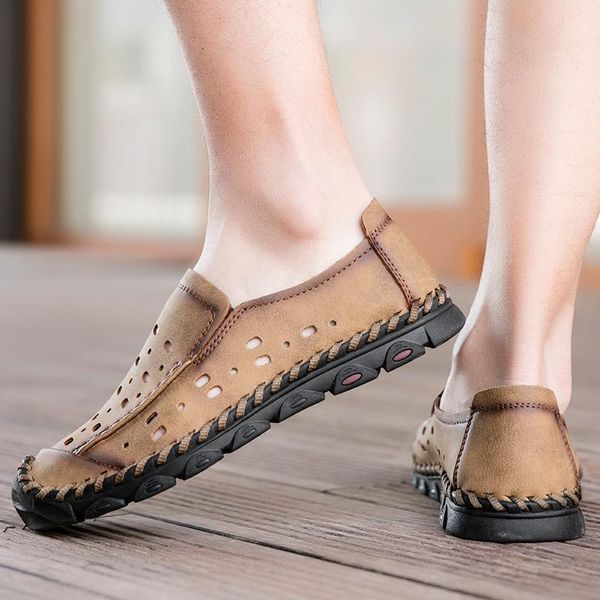 Sandalen Ankunft Harajuku Handgemachte Casual Schuhe Mode Männer Leder Strand Sommer Outdoor Turnschuhe Männlichen Fuß Reise