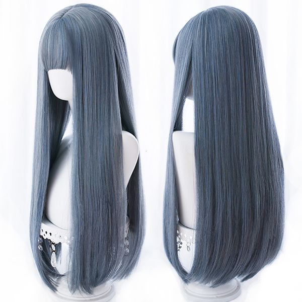 Parrucche sintetiche HOUYAN parrucche lolita Lungo rettilineo lady grigio blu resistente alle alte temperature sintetico cosplay party naturale 230314