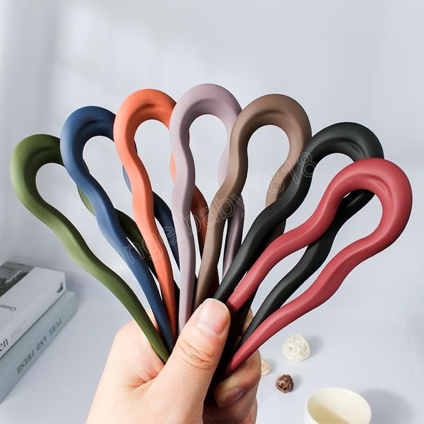 Elegante semplice forcina in plastica a forma di U per le donne Fashion Tinta unita Shell Hair Clip Pin Girl Candy Color Hair Sticks