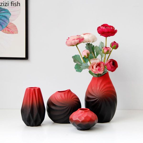 Vasi Disposizione di vasi di fiori in ceramica Contenitore Sfumatura di colore rosso e nero Ornamenti di decorazione idroponica satinata