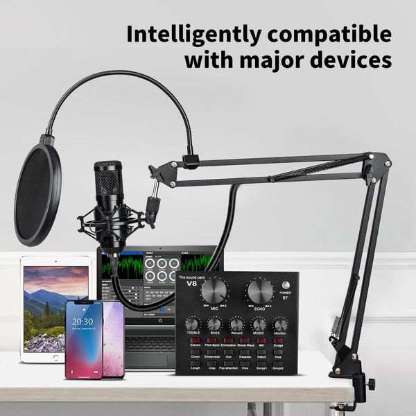 V8 Handy-Soundkarte, Live-Broadcast-Ausrüstung, Komplettpaket, KTV-Mixer, Headset-Mikrofon, Webcast, Bluetooth für PC-Telefon