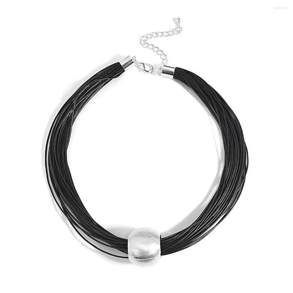 Collane con ciondolo Amorcome Oversize Statement Chunky Choker Necklace For Women Collar Jewelry Round Metal Ball Layered Leather