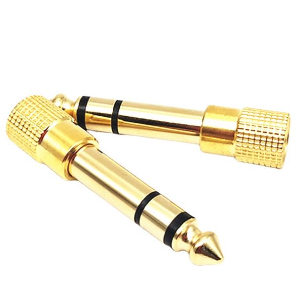 Ouro banhado a ouro 6,35 mm a 3,5 mm feminino conector de áudio estéreo ADAPTADOR ADAPTOR AUX 6.3mm Conversor