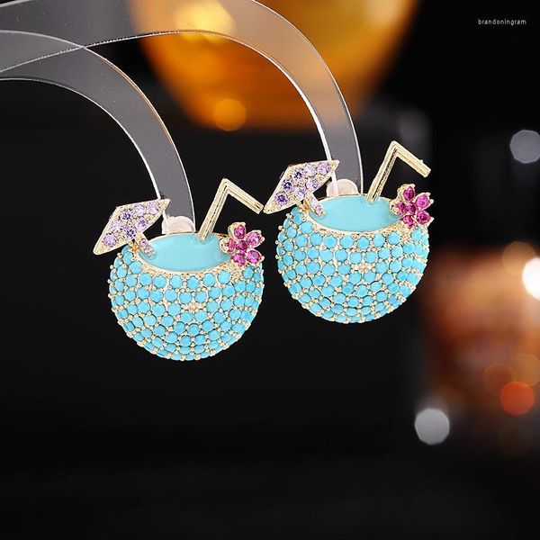 Orecchini a bottone Summer Fashion Sweet Coconut Juice Ear Studs Dichiarazione di design del marchio Cubic Zirconia Orecchini colorati Gioielli di lusso