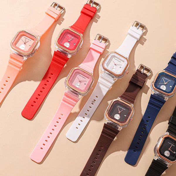 Orologi da polso Orologio al quarzo trasparente Orologi sportivi Bambini Bambini Per ragazze Ragazzi Quadrati Donna Elettronici