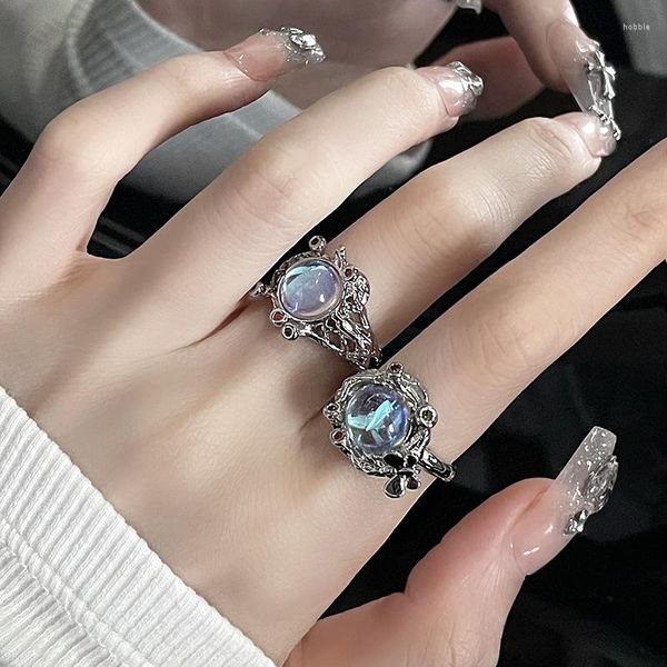 Fedi nuziali Farfalla Uccello High-End Moonstone Anello aperto Femminile Dolce Fresco Gemma Francese Irregolare Amore Gioielleria raffinata per donna