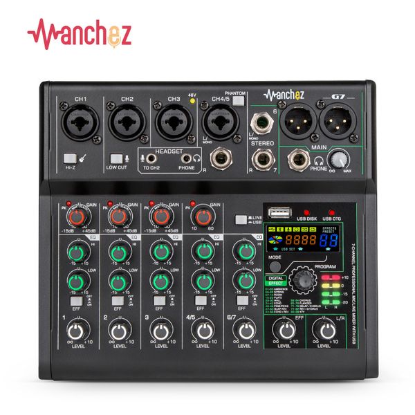 Manchez G7 Mini 7 Channel Sound Card Mixer USB Консоль DJ Karaoke Смартфон Профессиональная компьютерная запись 48V в прямом эфире