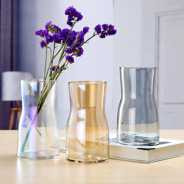 Vasos Gold Flower Disposition Decor de casa Decoração gradual de cor vaso transparente vidro nórdico Eletroplatou Garden Garden