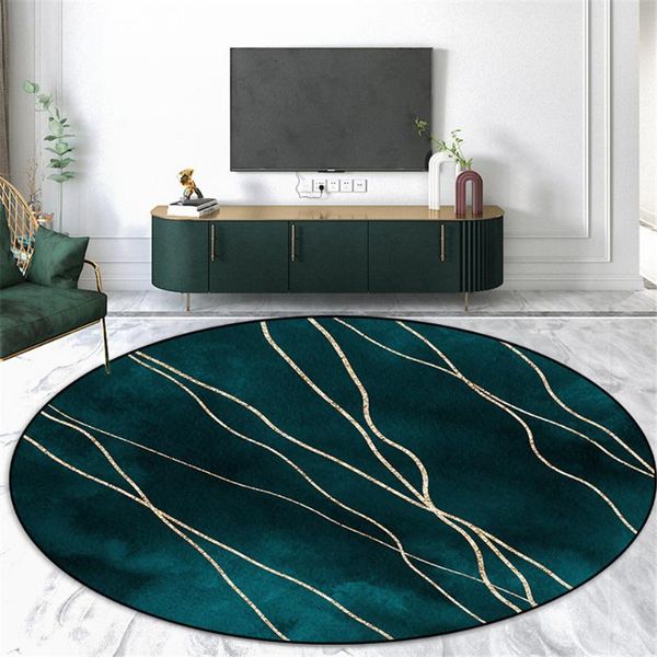 Tapetes abstratos de luxo de luxo linhagem geométrica de tapete turquesa redondo tapete nórdico de área para quarto de mesa