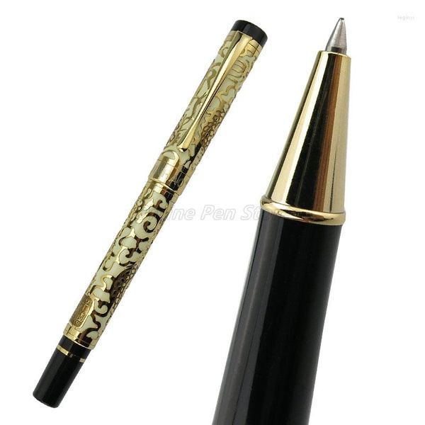 Jinhao 5000 Metal Dragon Texture Carving White Barrel Gold Trim Roller Ball Pen Professional Office Stationery Writing Accessory