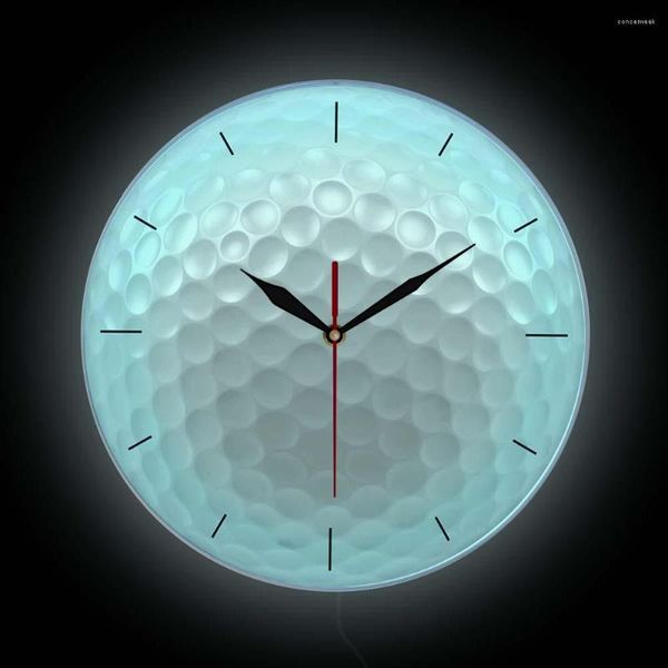 Wanduhren Golfball 3D-gedruckte Uhr mit LED-Hintergrundbeleuchtung Modernes Design beleuchtete Uhr für Club Neonlichtschild