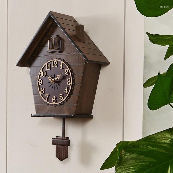 Relógios de parede vintage grande relógio de madeira 3d sala de estar cuckoo pendulum pássaro timer silencioso antiguidades recarregam decoração wsw100xp