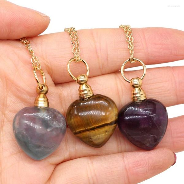 Ketten Naturstein Anhänger Halskette Herzform Tigerauge Amethysten Edelstahl Herstellung für Charm Schmuck Geschenk