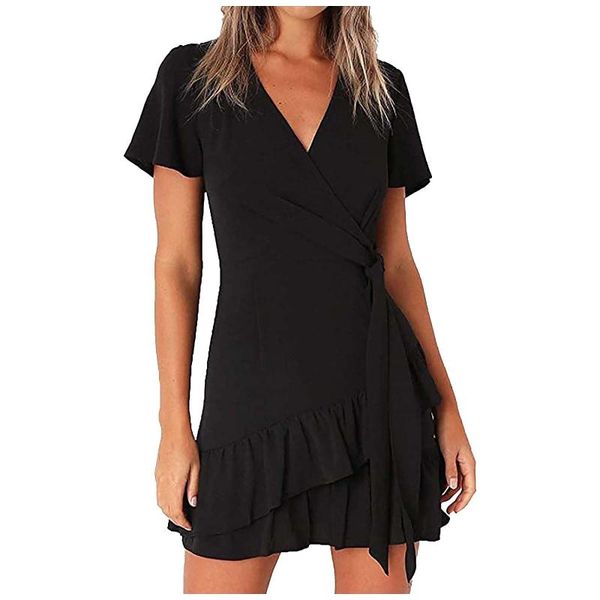 Casual Kleider Sommer Frauen Schwarz Kleid Plus Größe Kurzarm V-ausschnitt Elegant Für Kleidung Vestidos Mujer Verano 2023