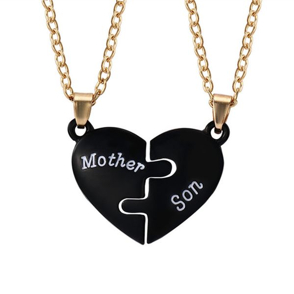 2 pz/set Moda Madre Figlio Lettere Ciondolo Cuore Nero Collana Donna Designer di Gioielli Sud America Placcato Oro Catena Womans Collane Regalo Festa della Mamma