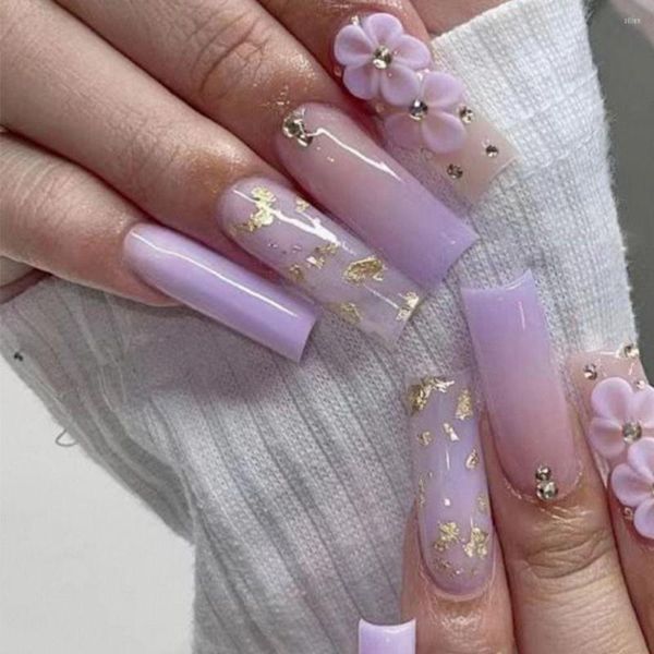 Falso unhas 24pcs Dica de unha Diy Flor preto branco rosa bailarina longa caixão falso francês