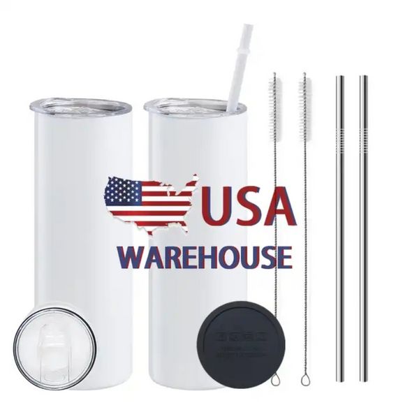 USA Warehouse 25pc/Karton Wasserflaschen gerade 20oz Sublimation Blank Edelstahl Tassen DIY Vakuum Isoliertes Auto Kaffee Tumbler 2 Tage Lieferung SS0315