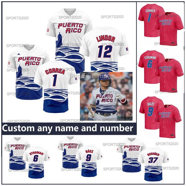 Puerto Rico 2023 WBC World Baseball Classic Maglie da baseball 37 Jose Berrios Edwin Diaz Lugo Marcus Stroman Javier Baez carlos Correa Francisco Lindor Uomini Donne Bambini