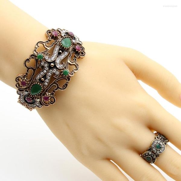 Серьги ожерелья устанавливают турецкие женщины винтажные браслеты кольцо кольцо, наборы юровных изделий антикварного золотого цвета, пустого цветочного брака Свадебная вечеринка
