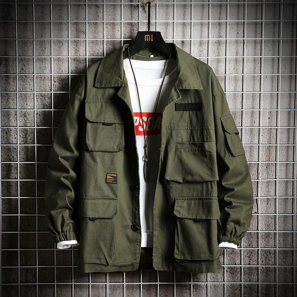 Giacche da uomo Giacca da uomo 2023 Fashion Japanese Street Loose Male Molte tasche Cappotto Giacca a vento casual Verde militare per uomo