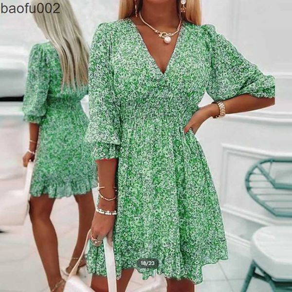 Vestidos casuais Mulheres vestido de estampa floral 2023 Novo verão sexy deco