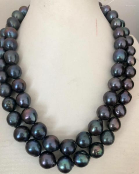 Catene Splendida collana di perle verdi nere barocche di Tahiti da 12-13 mm da 38 pollici in argento 925
