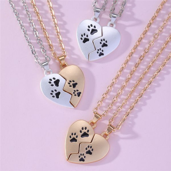 2pcs /Set Lovers Dog Paw Heart Женщина -колье -ювелирные изделия дизайнерские ювелирные изделия для сращивания мужского ожерелья южноамериканское серебряное золото.