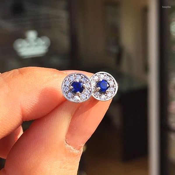 Orecchini a bottone Boemia 925 Sterling Silver Bule Diamond Hoop per le donne Ragazza Classic Sapphire Circle Orecchino Gioielli cartilaginei