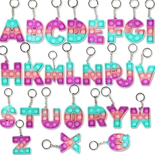 26 Números de letras Fidget Poppers Poppers Poppers do anel -chave do alfabeto