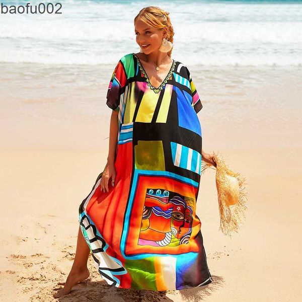 Vestidos casuais 2023 Moda de maiô de moda Kaftan bohemian boho maxi algodão algodão Vestidos Mujer Verano Kimono Mujer W0315