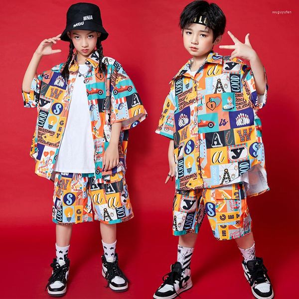 Stage Wear 2023 Kids Jazz Dance Clothes Garotas meninos Hip Hop Shirts Costume de baile de baile de rua solto Bl6734