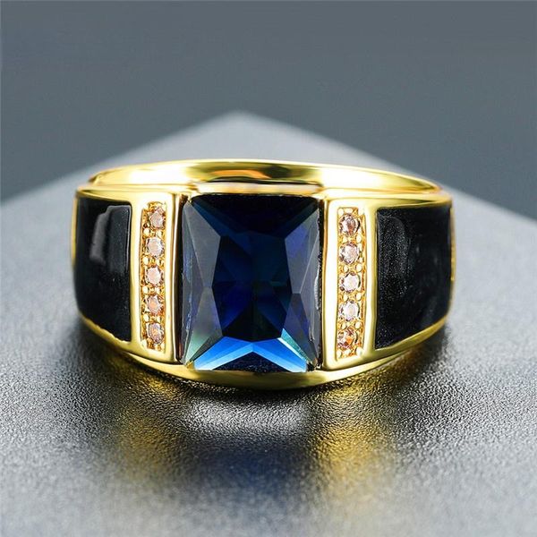 Fedi nuziali in rame con zirconi da uomo di lusso con pietre preziose blu oro vintage gioielli per feste di fidanzamento