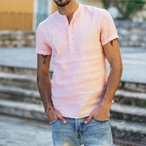 T-shirt da uomo 2023 abiti di lusso manica corta traspirante sciolto solido scollo a V t-shirt in lino camicia camicetta top Tee Drop