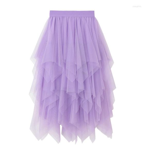 Saias Jupe Longue Femmeew Estilo de outono High Caist e Fin Super Fairy Bud Irregular Gelze Skirt A-Line Princess