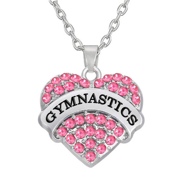 Colares com Pingente Teamer Ginástica Rosa Azul Branco Coração de Cristal Com Corrente Colar Moda Feminina Jóias Como Presentes