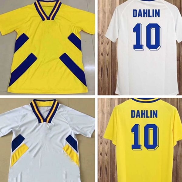 Футбольные майки сборной Швеции LARSSON 1994 года в стиле ретро DAHLIN BROLIN INGESSON Home Yellow Away Белые футбольные майки для взрослых Униформа классическая винтажная форма de foot