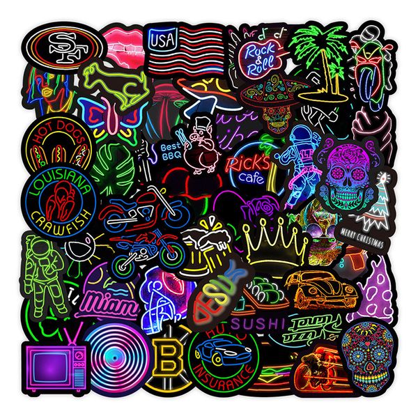 Neon Light Stickers Vinyl Skateboard DIY Stickers Adequado para Graffiti Carro Guitarra Motocicleta Bagagem Mala Clássico Brinquedo Decalque