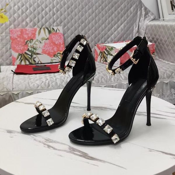 Kristall High Heel Sandalen Frauen Quadrat zu bohren Schnalle Sandalen Sommer Damen Runway Party Kleid Schuhe 11CM High Heel Sandalen patent leder 35--42 größe