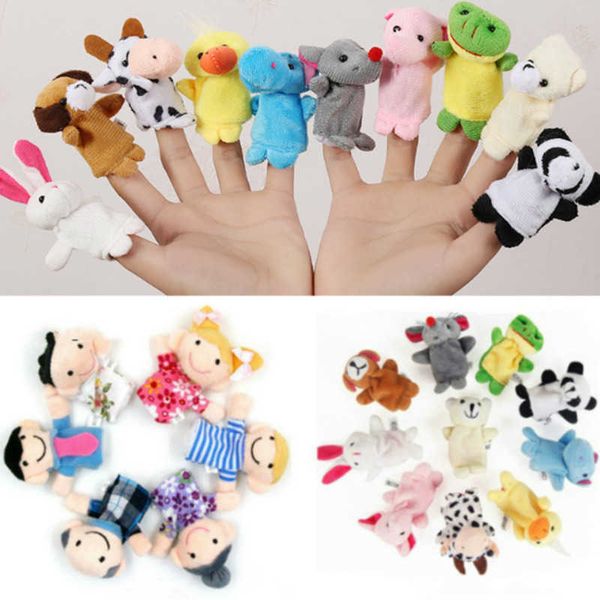 Atacado 6-12pcs Baby Plush Cartoon Animal Family Finger Puppet Rap Play