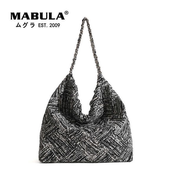 Bolsa de ombro de tela de listra de corrente fechada para mulheres 2 PC Conjunto Boho Purse Hobo Purse Big Shopper Bolsa 230315