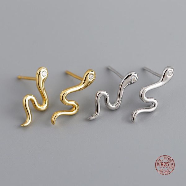 Brincos do garanhão Real 925 Sterling Silver Retro para mulheres Trendy Gorgeous Snake Ear Studs Girls Jewelry Gift OrnamentsStud