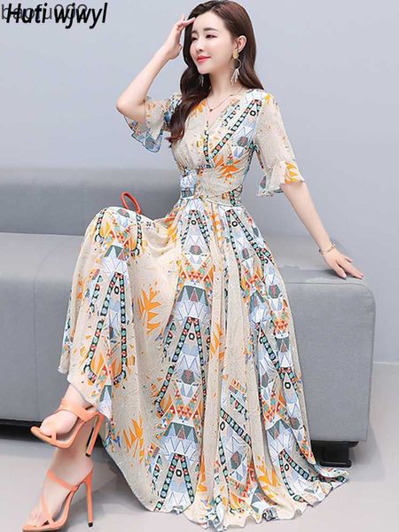 Abiti casual Donna Casual Chiffon Boho Beach Abito lungo Estate Vintage Chic Prom Abito da sera 2023 Coreano Elegante Bodycon Party Maxi Vestido W0315