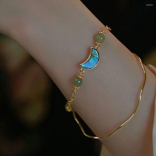 Bracelets de charme em estilo chinês jade miçangas estrela lua pendente bracelete criativo anel de mão dupla de camada para mulheres acessórios de jóias