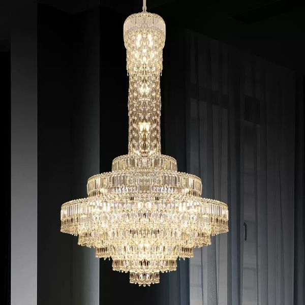 Lustres de cristal modernos Lights Frete American Long Luxurier Lustrepênsor Europeu Big Lamp Home Home Home Indoor Villa Loft Stairs Way Lobby Luster