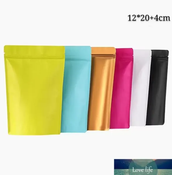 12 * 20 cm 100 pz Foglio di alluminio richiudibile Stand Up Mylar Sacchetti per imballaggio con chiusura a zip Sacchetti opachi per frutta secca con tacca a strappo Borsa per caramelle e caffè