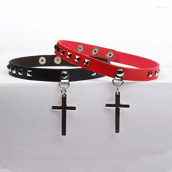 Correntes punk gótico preto pu Pu Heart Heart Cross redonda colar de gargantilha para mulheres colares de colarinho de colarinho pescoço de garganta