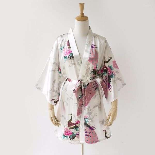 Женская одежда для сна Летняя белая леди из искусственного шелкового шелкового кимоно -хала