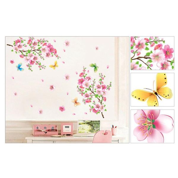 Adesivos de parede 1 adesivo após colar: 210 180 cm de cerejeira de cerejeira flor de borboleta árvore decoração uk