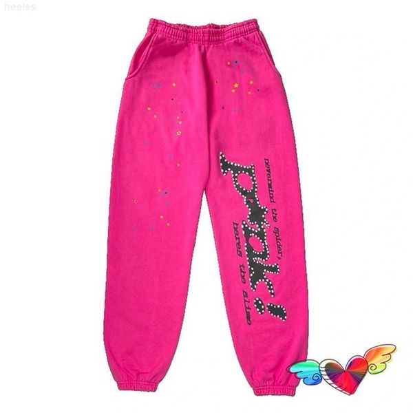 Calça masculina aranha rosa 555555 molhas homens mulheres 1 1 web sp5der 555555 calças estampas de espuma Terry calça terry 1ioo