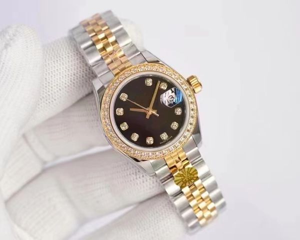 Com Box Women Watches Sapphire Crystal Automático Mechanical 2813 Data de alta qualidade Justes Jubileu Red Gold Diamond Buzel Lady Watch Gift 28mm Montre de Luxe 99